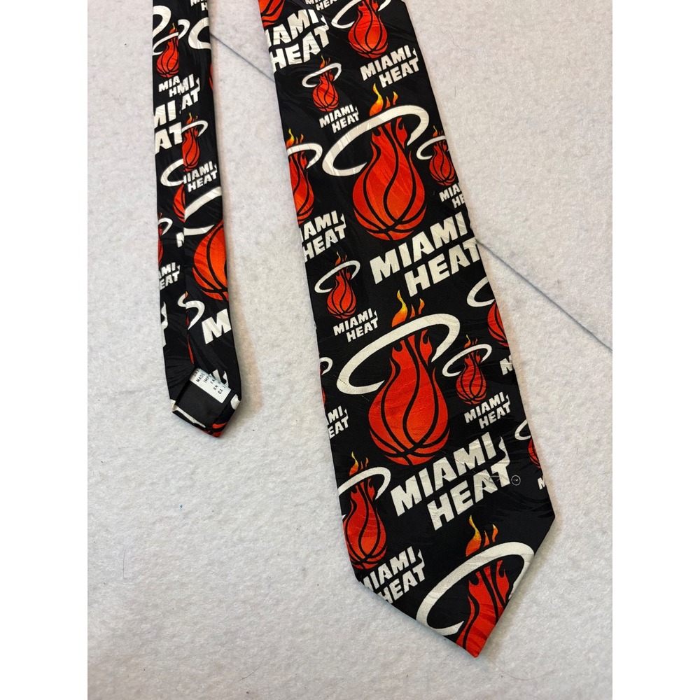 RM Sport NBA Miami Heat Silk Necktie Black Red Orange Logo Print RMS304596